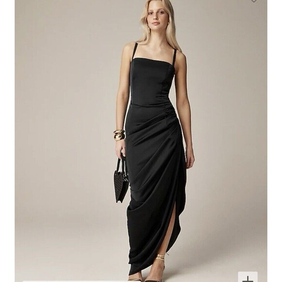 J Crew Holiday Party Slip Dress Long Maxi Black Sz 14 Large Formal Sexy NWT - Picture 1 of 9